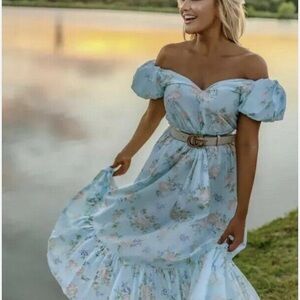 LoveShackFancy Estelle Blue Floral Maxi Dress